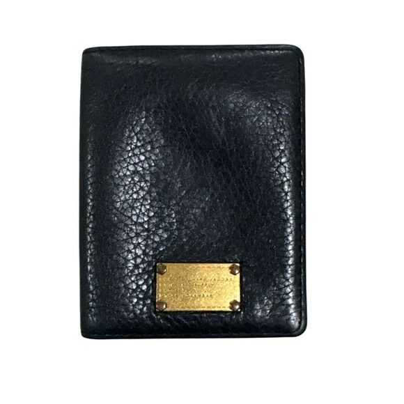 Marc by Marc Jacobs Black Pebbled Leather ID Card Holder Case Gold Logo Luxury - Picture 1 of 8